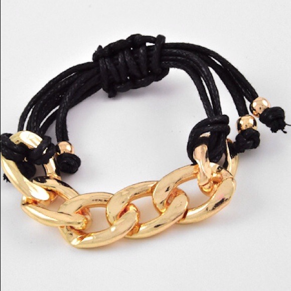 ⛔SOLD⛔Chain on black multi row cord bracelet - Picture 3 of 3