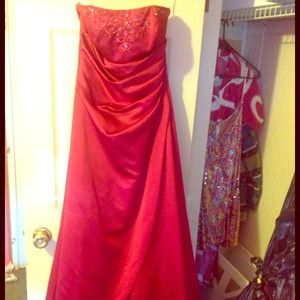 David's Bridal apple red Bride's made dress