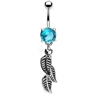 New Aqua Turquoise 3 Leaf Dangle Navel Belly Ring