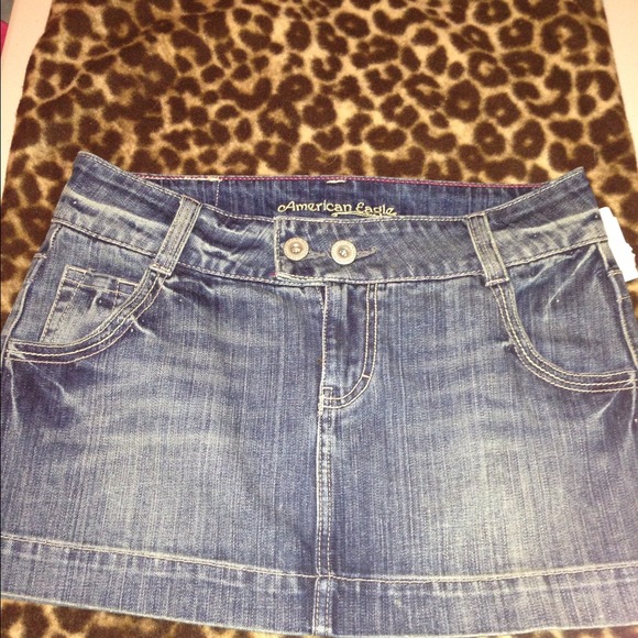 Denim mini skirt.