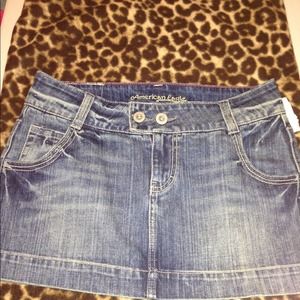 Denim mini skirt.