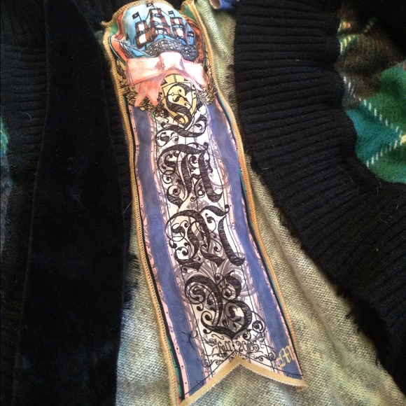 L.A.M.B plaid bolero cardigan with bow - Picture 3 of 4