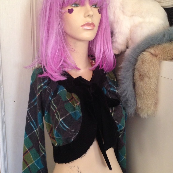 L.A.M.B plaid bolero cardigan with bow - Picture 4 of 4