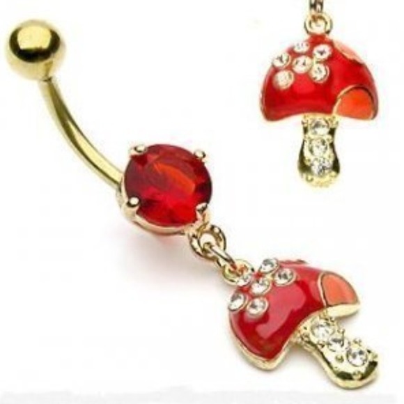 ✋TRADED💞 Gold Plated Mushroom Navel Belly Ring