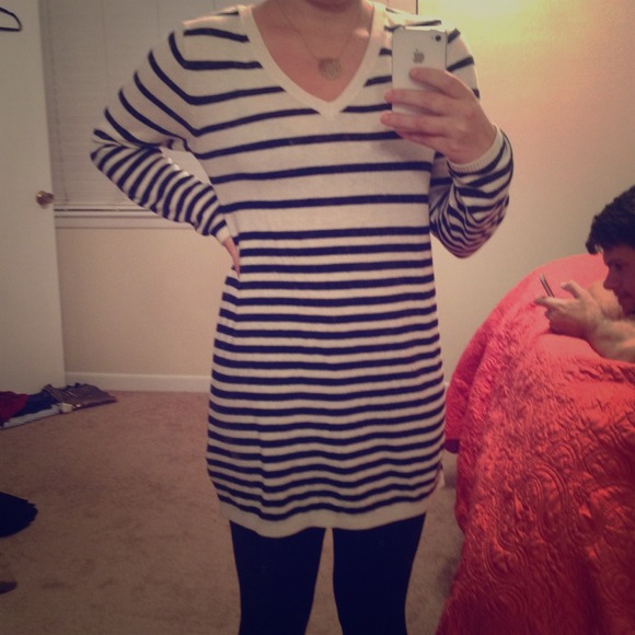 Black and white striped sweater dress