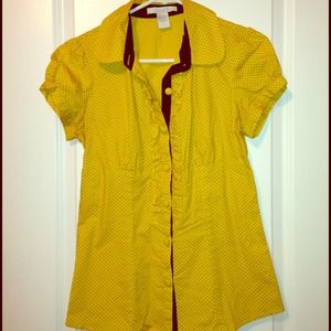 $20 Mustard Yellow with brown polka dot top
