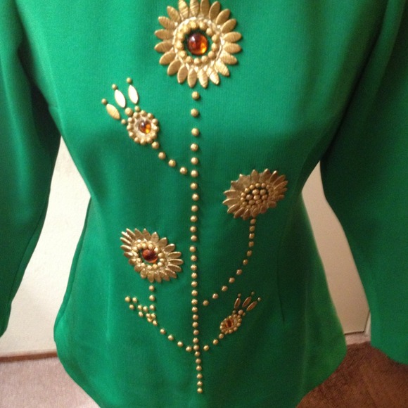 💋Vintage 60's metal flower evening top - Picture 2 of 4