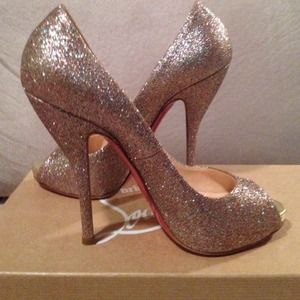 Christian Louboutin glitter peep toe pumps!