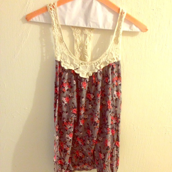 Floral and lace tank top