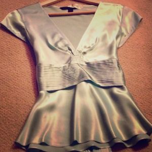 Express sea foam green silk top