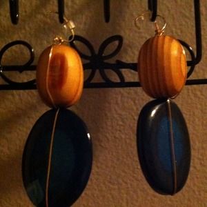 Handmade wood and stone earrings