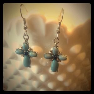 Blue Stone Cross Earrings