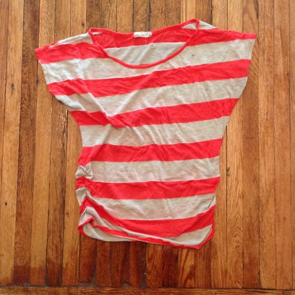 ❌❌TRADED ❌❌ Tan and orangey pink striped shirt