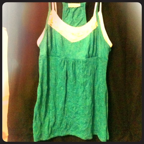 Teal spaghetti strap top with faux under cami - Picture 1 of 3