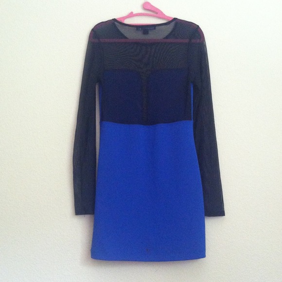 Blue and Black Mesh Cutout Dress - Picture 3 of 4