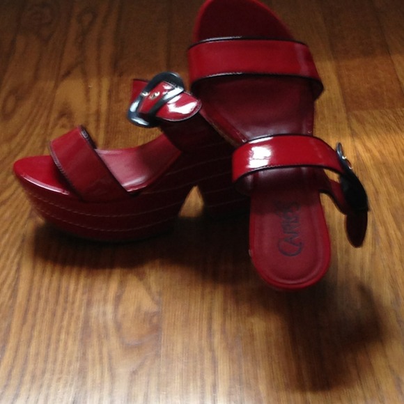 Red/Blue patent leather platforms