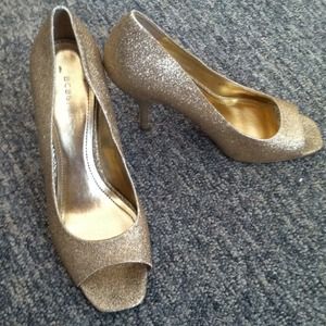 Gold peep toe heels