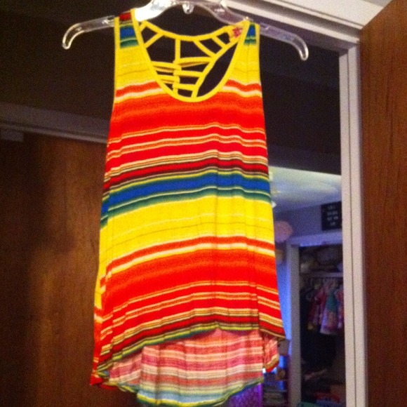 Hi lo Copper Key lattice racer back tank