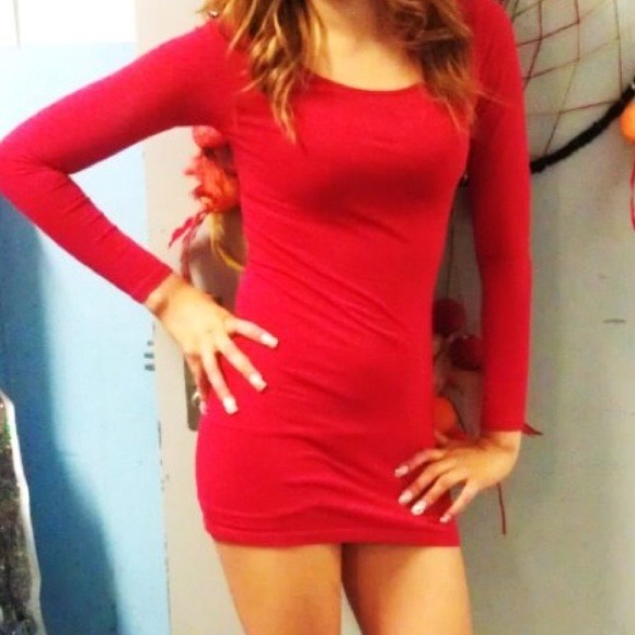 Red long sleeve mini dress