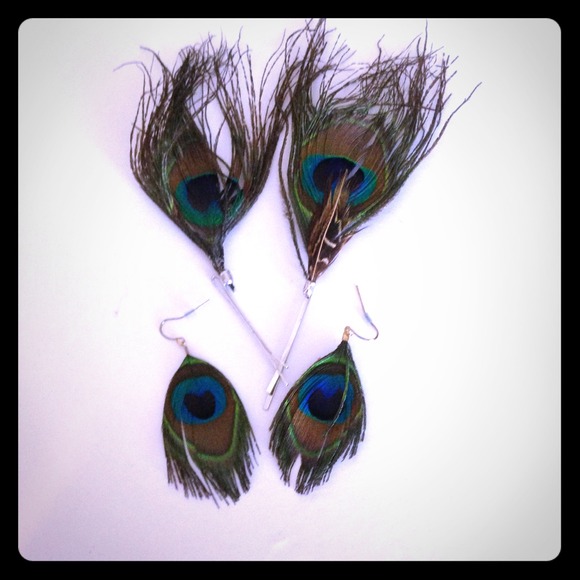 Peacock earrings and hair pins