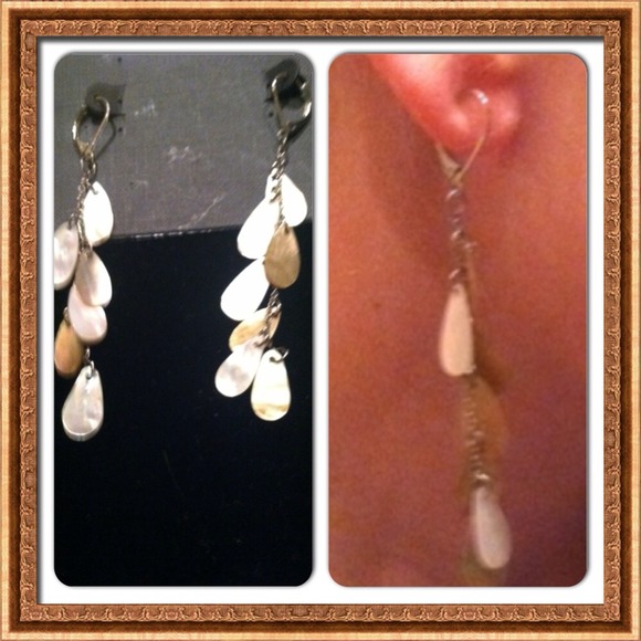 Two tone brown dangle earrings .