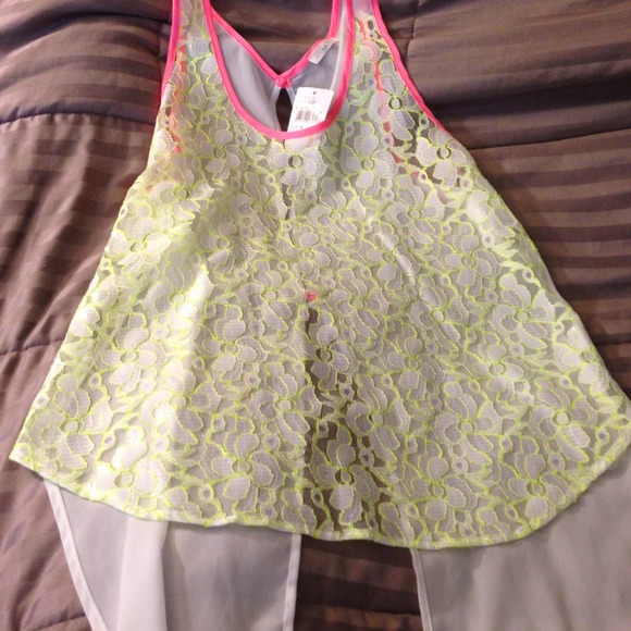 Lace and chiffon high low top