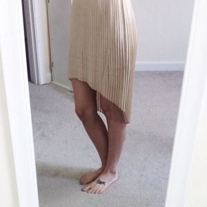 Tan pleated high low skirt beige nude