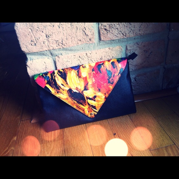 Clutches & Wallets - SOLD Brushed Faux Black Floral Leather Clutch
