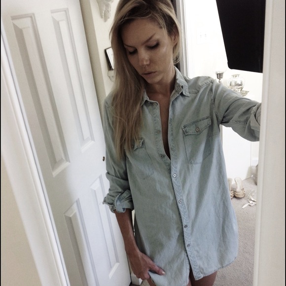 Denim Chambray button down Shirt Top