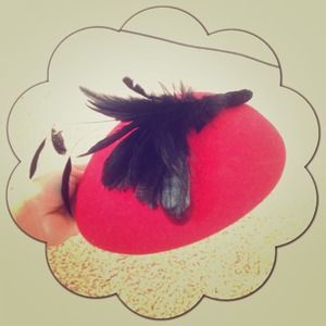 Vintage Red Beret with black feather