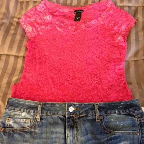 Pink stretch lace top