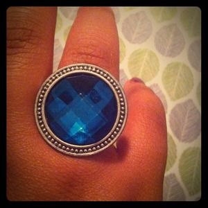 Round Teal and silver Ring Expandable