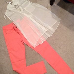Pink skinny jean leggings. Blouse not included