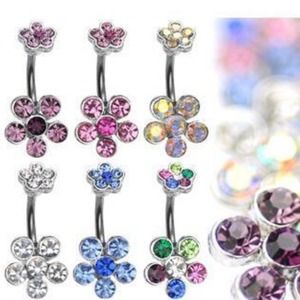 Gem Flower Non-Dangle Navel Belly Ring ALL COLORS