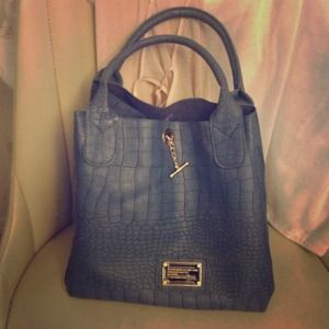 SOLD Blue Faux Snakeskin Bag w/ Coin Purse