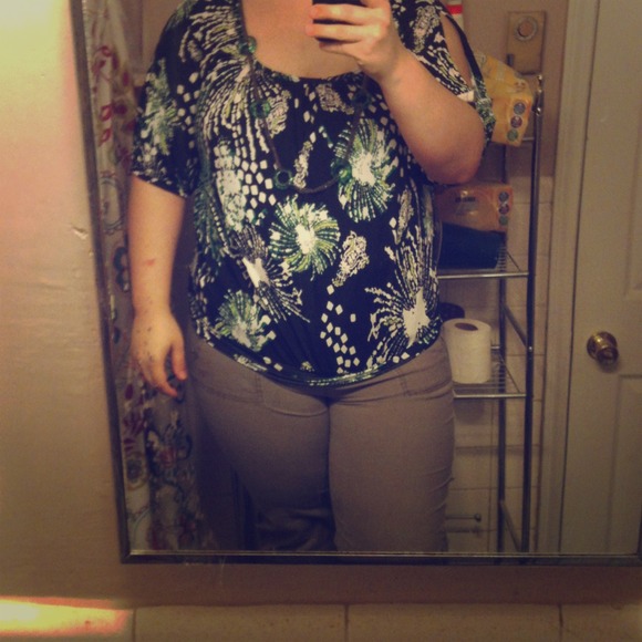 Black and green dressy blouse