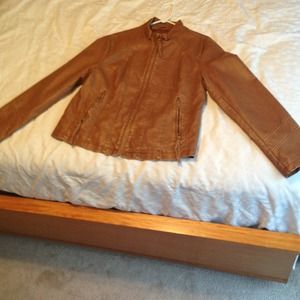 NEVER WORN brown faux leather jacket.