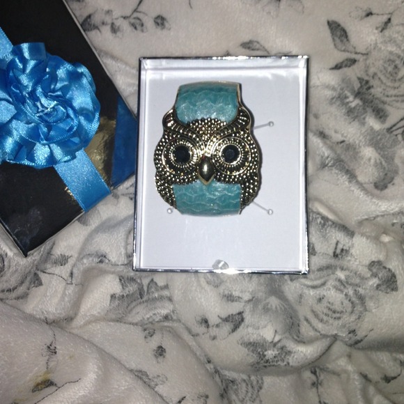 Aqua marble Owl Bangle with gold - Picture 1 of 4