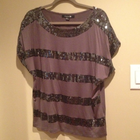 Express grey top with lines of grey sequins