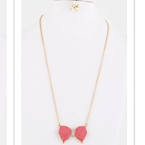 Crystal Bow Pendant Necklace Set
