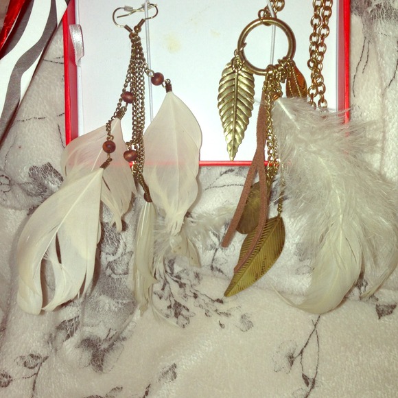 Feather Indian style earrings & matching Necklace - Picture 1 of 4