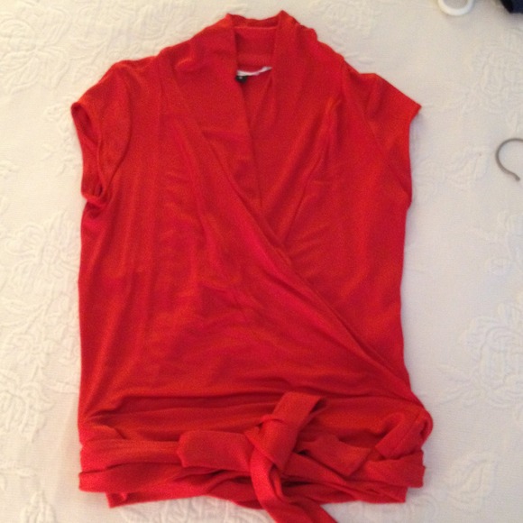 DVF Tomato Red Wrap Shirt Size Small