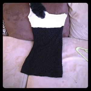 One shoulder black and white dress
