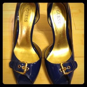 Royal blue peep-toes by Guess