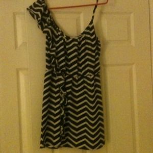 Navy and white chevron one shoulder dress