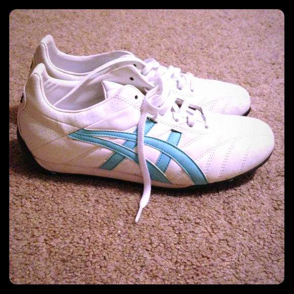 White and sky blue ASICs sneakers