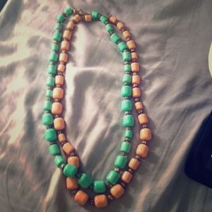 Two JCrew chunky beaded necklaces in teal & pink!