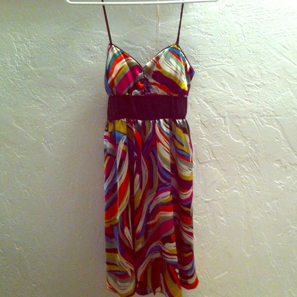 Strappy multi colored knee length party dress