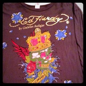 Ed Hardy gray Long sleeve tee & amazing tattoo art