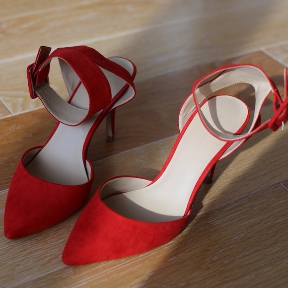 Zara Red Ankle Strap Heels SZ 7.5